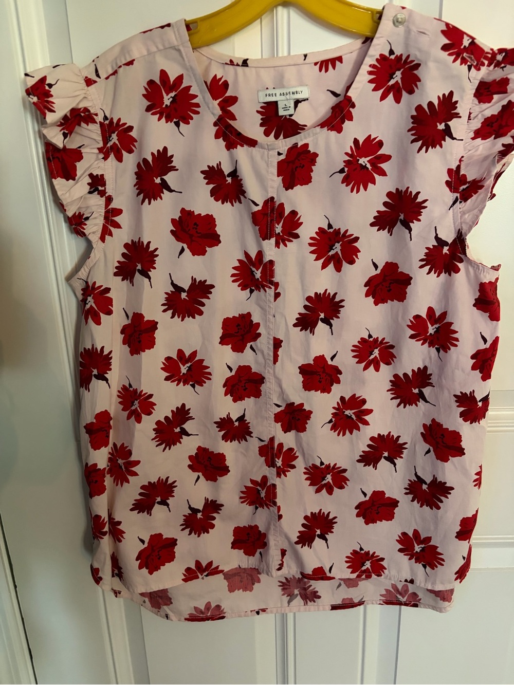 Red Floral Ruffle Sleeve Blouse